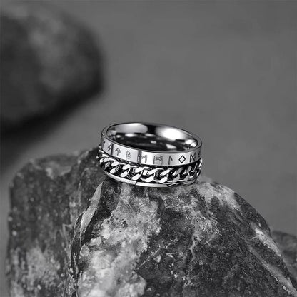 Release Stress Viking Rune Iron Chain Turnable Ring