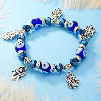 Blue Evil Eye & Hamsa Pendant Epoxy Zircon Bracelet