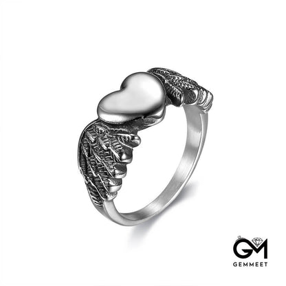 Titanium Steel Vintage Motorcycle Wind Heart Wing Ring