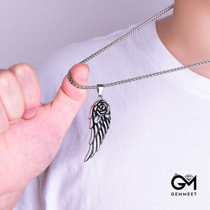 Stainless Steel Cast Feather Rose Necklace