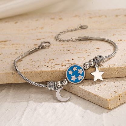 Cute Moon & Star Pendant Link Bracelet