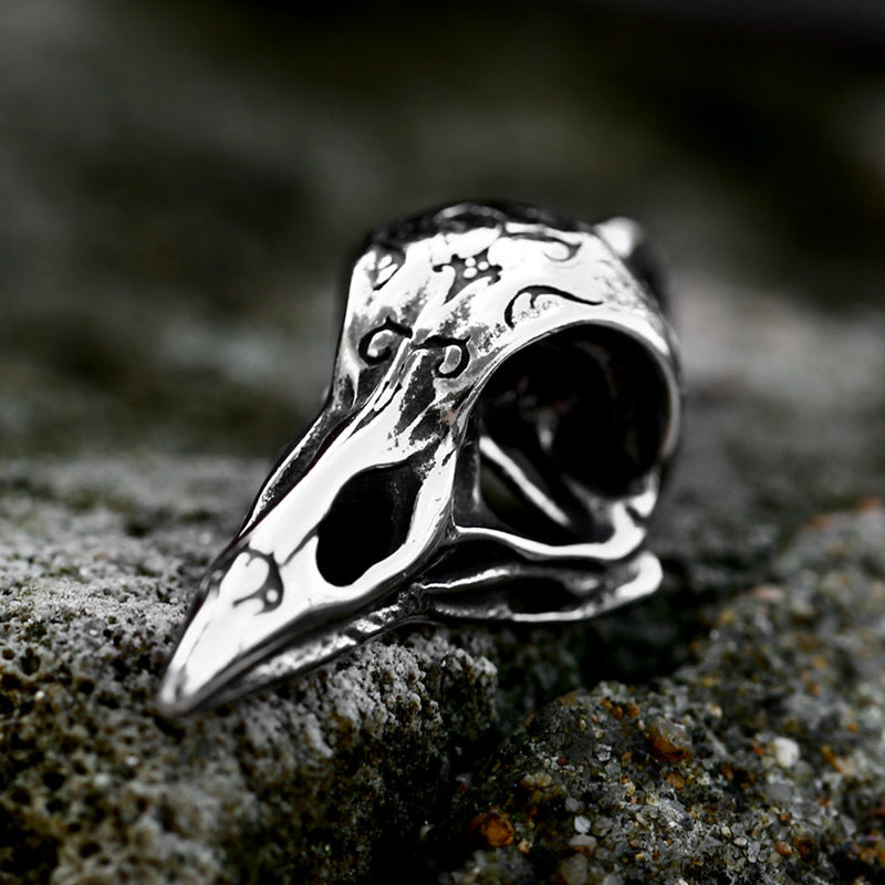 Stainless Steel Viking Raven Crow Skull Necklace