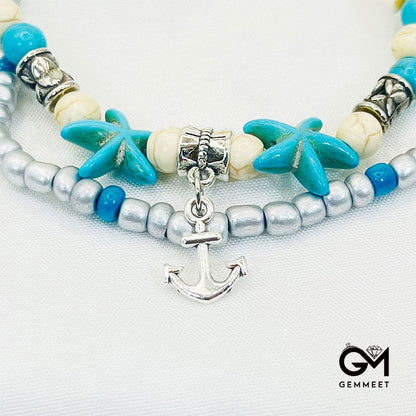 Turquoise Turtle Symbol Ship Anchor Bracelet Anklet