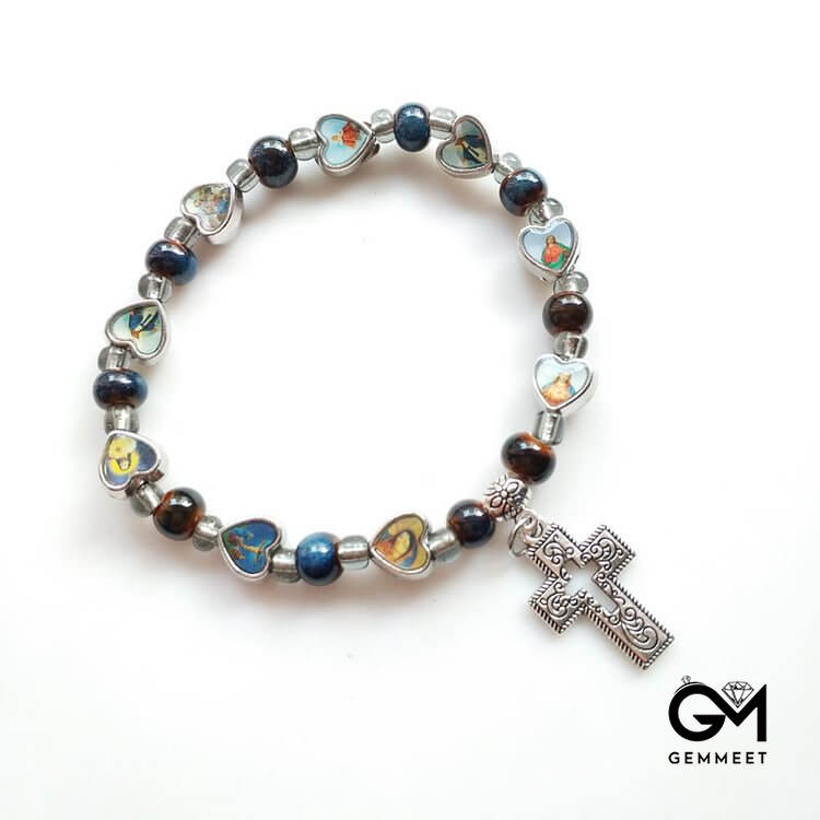 Stone Beads Christianity Cross Bracelet