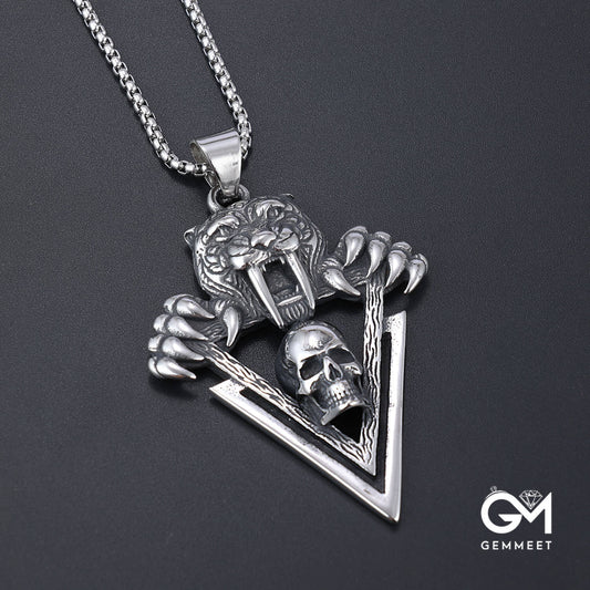 Stainless Steel Tiger Head Skull Pendant Necklace