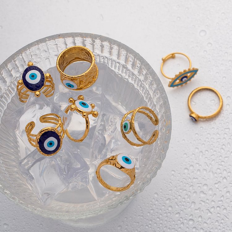 Various Evil Eye Glue Golden Adjustable Rings