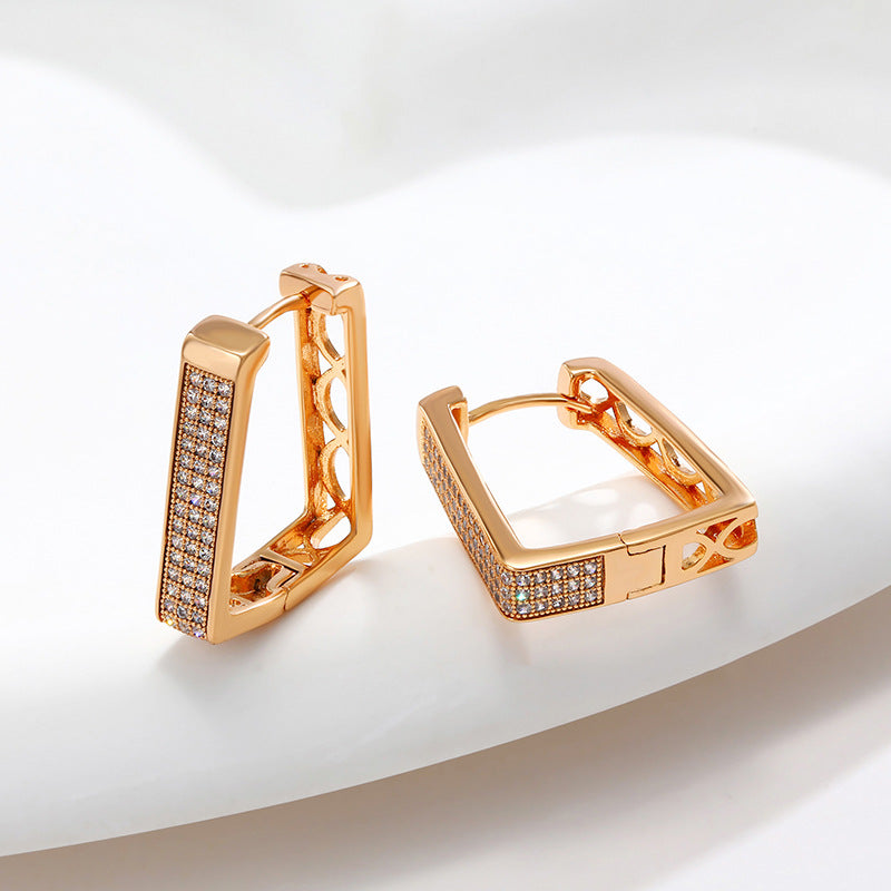 Geometric Frosty Square Earrings with All Over Pave Zircons