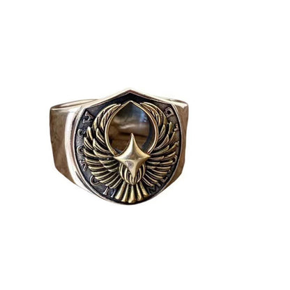 Vintage Letters Flying Eagle Inked Open Ring