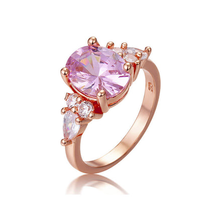 New Pink Diamond Crystal Princess Ring Goose Egg Shape Simulation Diamond Engagement Ring