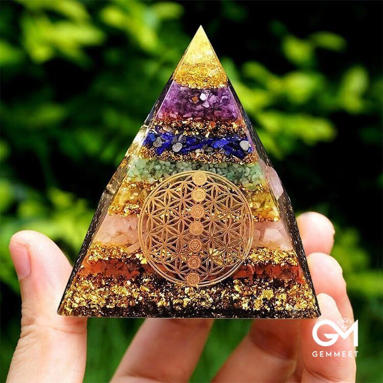 Chakra Flower of Life Orgone Pyramid