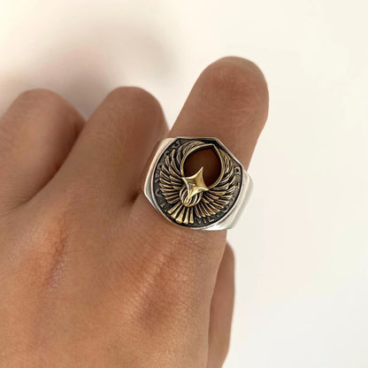 Vintage Letters Flying Eagle Inked Open Ring