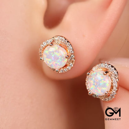 Opal White Zircon Clover Light Luxury Earrings