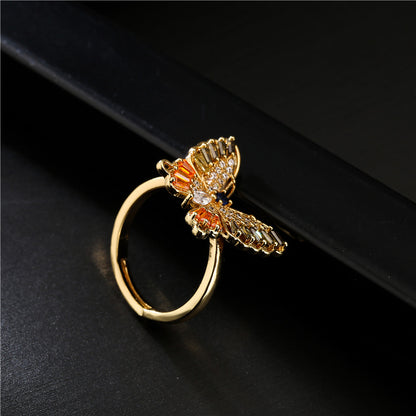 Golden Butterfly Shape Full Stones Ring