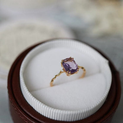 Amethyst Sugar Cube Wave Design Ring