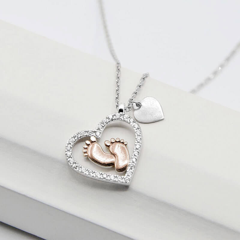 Cute Baby Feet & Hollow Heart Pendant Chain