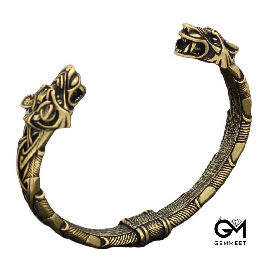 Nordic Double-headed Dragon Open Bracelet