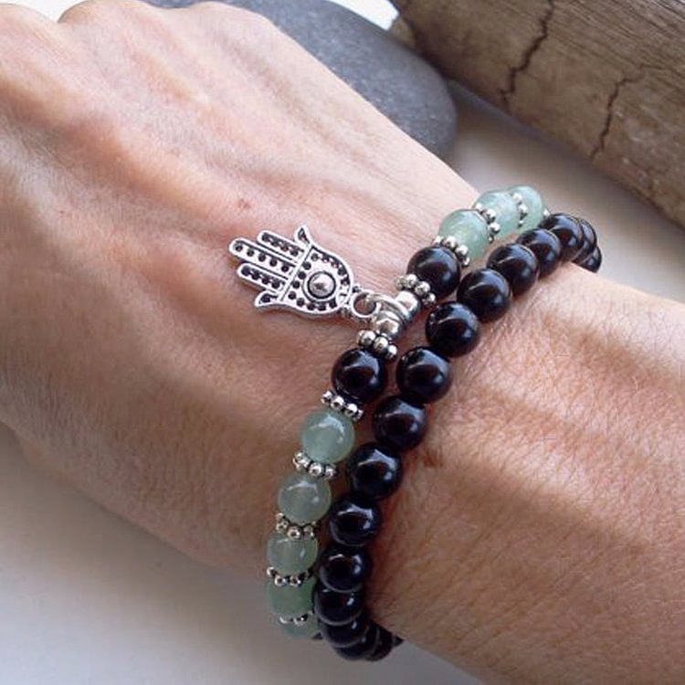 6mm Double Wrap Men Women Hamsa Bracelet Set