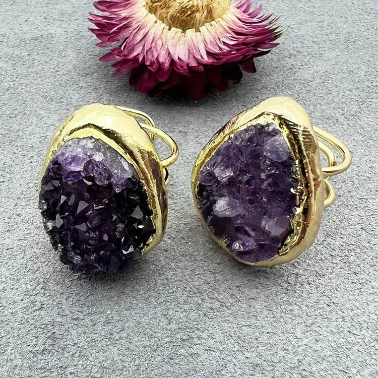 Gold Natural Amethyst Adjustable Gemstone Ring