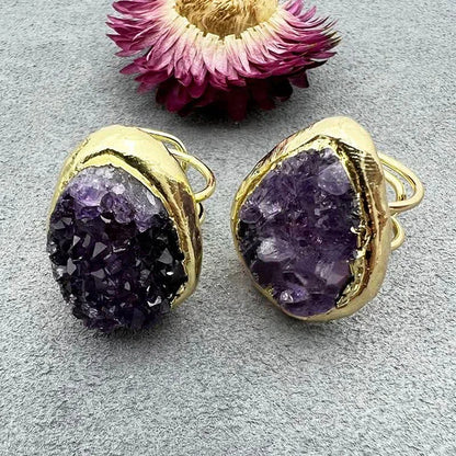 Gold Natural Amethyst Adjustable Gemstone Ring