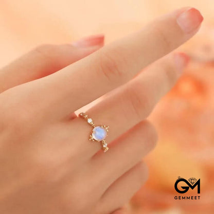 Moonstone White Zircon Light Luxury Simple Adjustable Ring