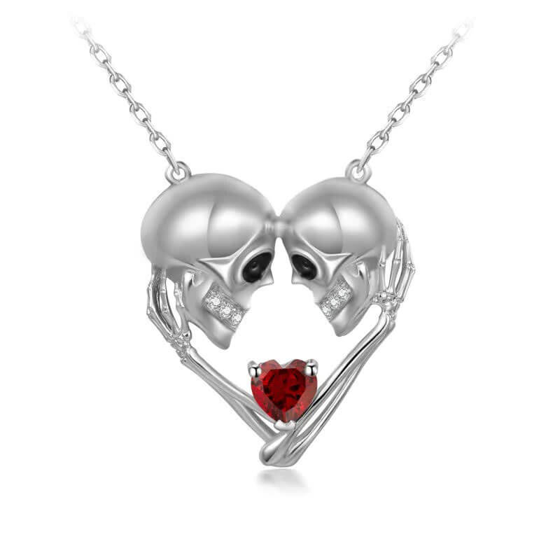 "Fall in Love" - Skull Couple With Ruby Heart Necklace