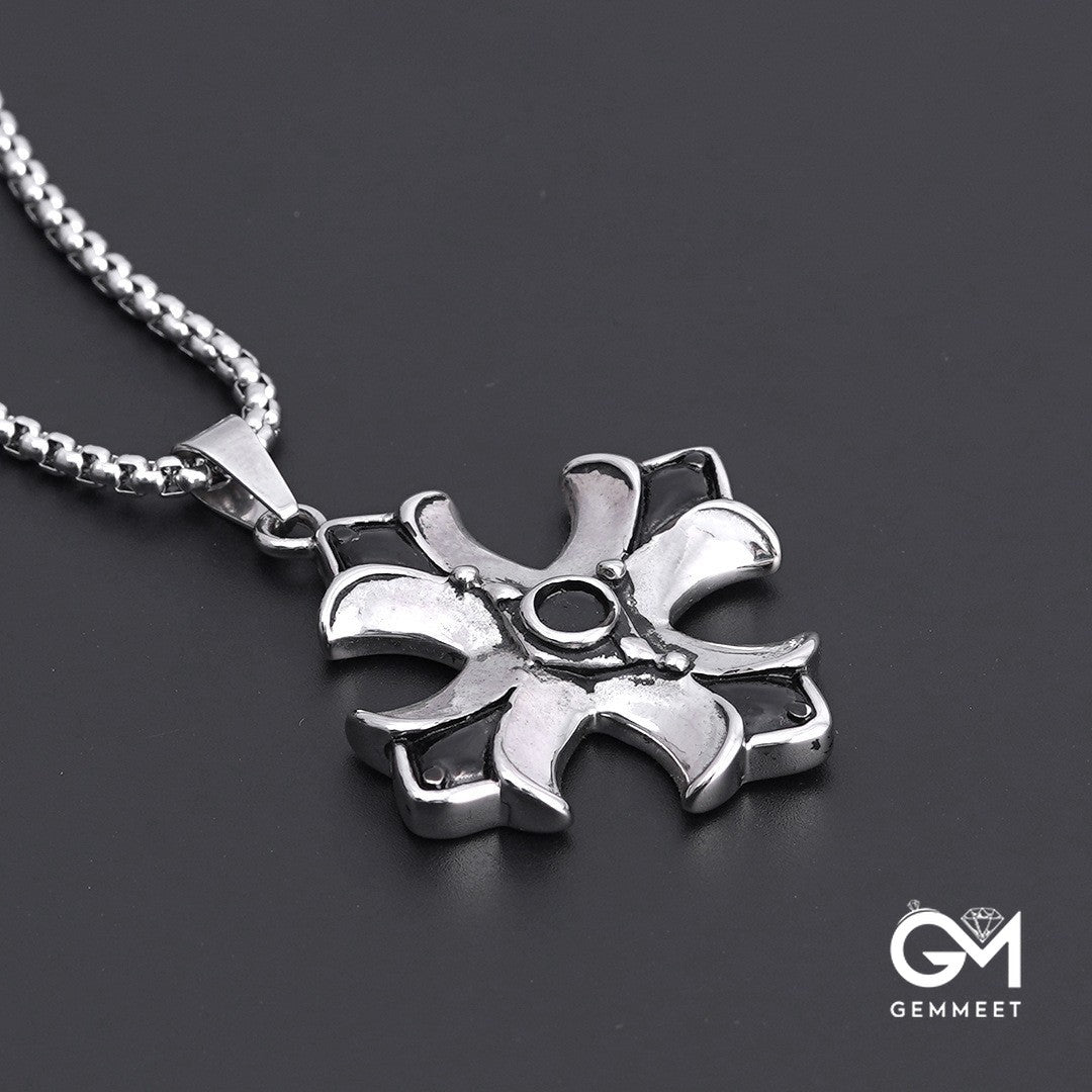 Stainless Steel Simple Flower Cross Necklace