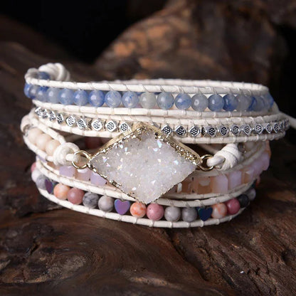 Rose Quartz Kyanite Boho Handmade Wrap Bracelet