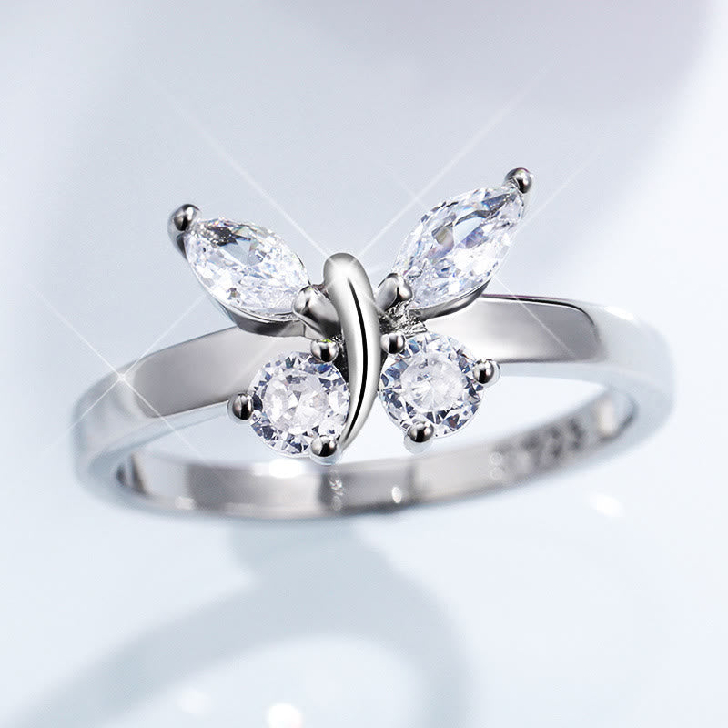 White Zircon Butterfly Style Engagement Jewelry Ring