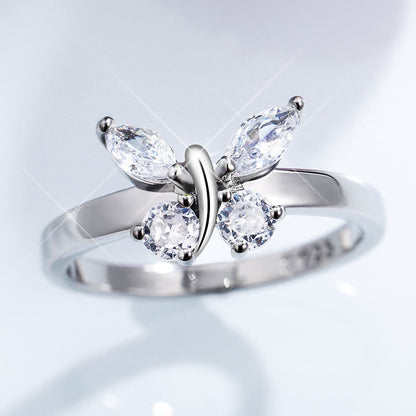 White Zircon Butterfly Style Engagement Jewelry Ring