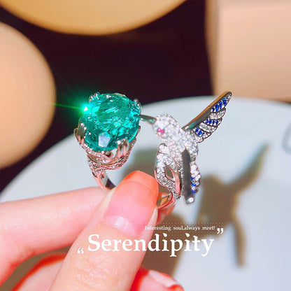 Colorful Treasure Female Ring Imitation Santa Maria Aquamarine Hummingbird Ring