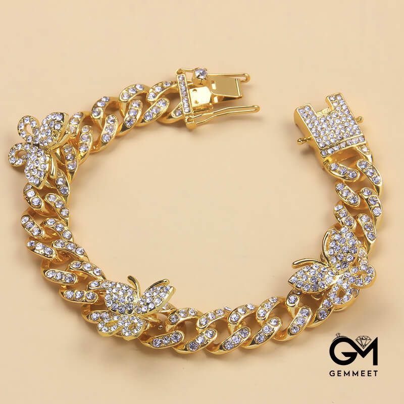 Punk Style 3 Butterfly Zircon Buckle Anklet