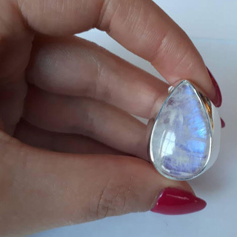 Cool Big Pear Cut Moonstone Punk Ring