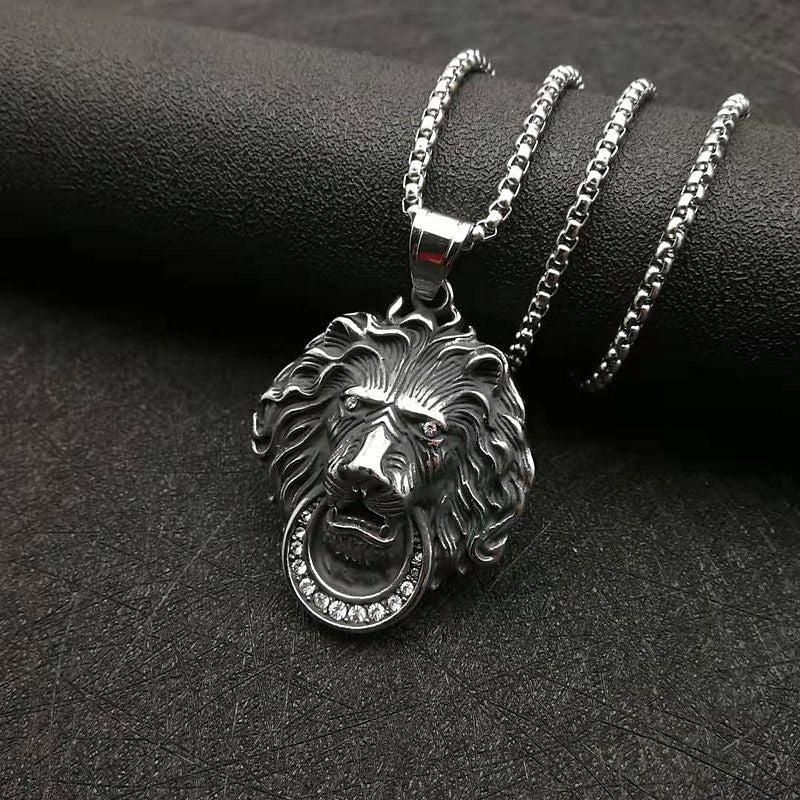 Hip Hop Gold Plated Zircon Lion Head Pendant