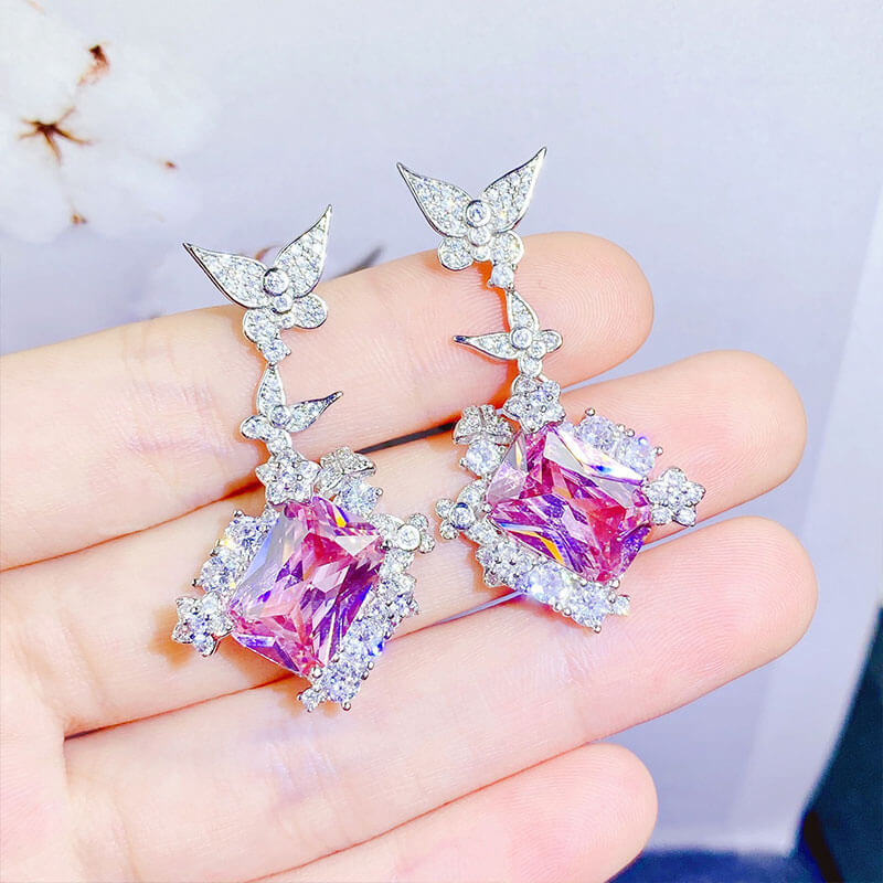 Butterfly Yellow Diamond Earrings Light Luxury Fairy Spirit Butterfly Love Pink Diamond Earrings