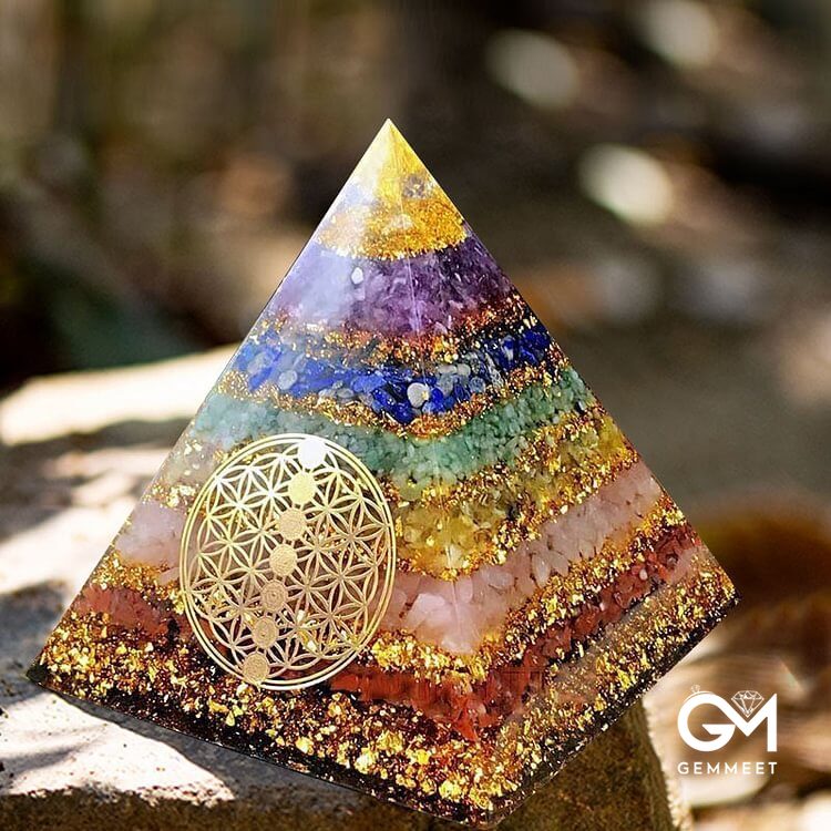 Chakra Flower of Life Orgone Pyramid