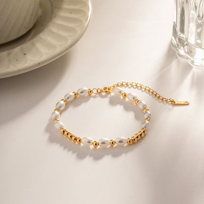 Glass Pearl Rice Beads 18K Gold Bracelet