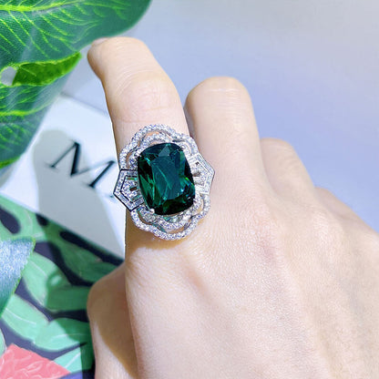 Green Diamond Ring Meng Yuan Flower Imitation Emerald Ring