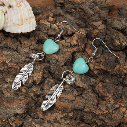 Bohemia Heart Feather Turquoise Earrings