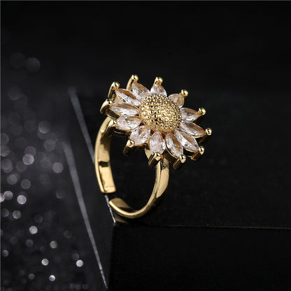 Sunflower Shape Full Stones Ring