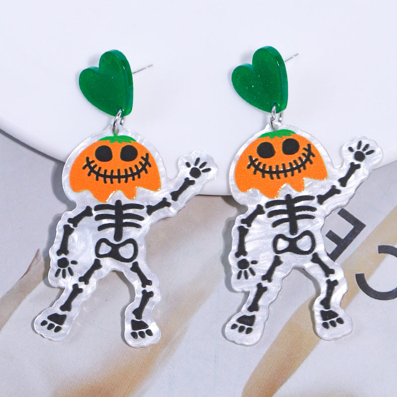 Halloween Cute Funny Pumpkin Skull Acrylic Earrings