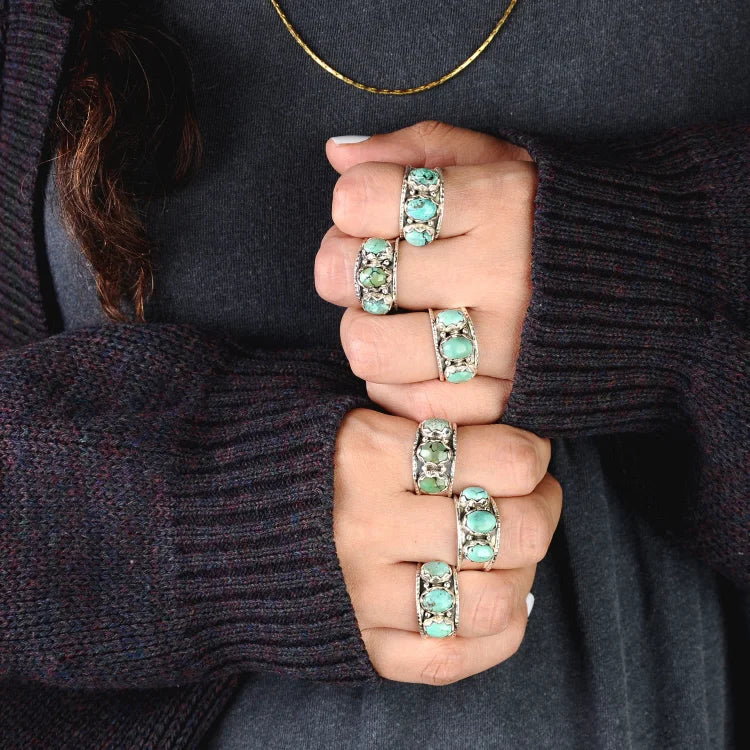 Three Stone Bohemian Turquoise Ring