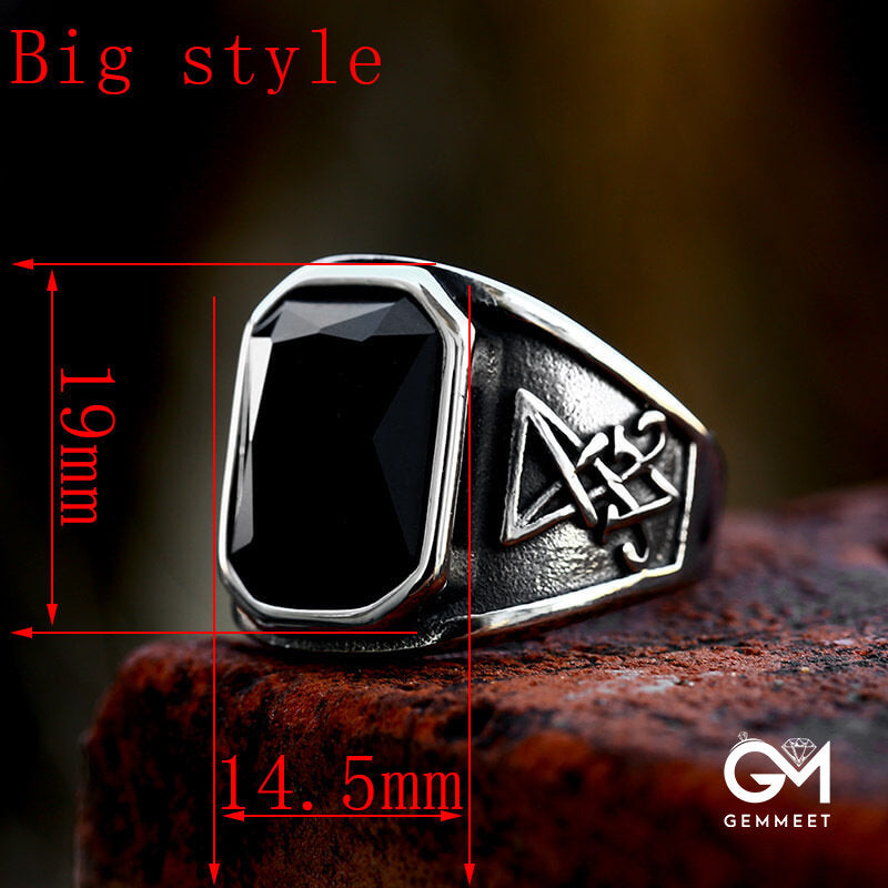 Lucifer Satan Stainless Steel Black Zircon Ring