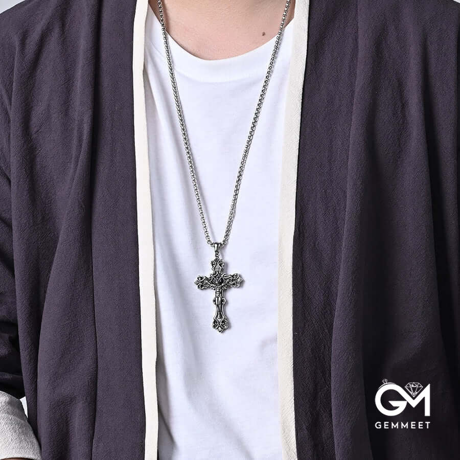 Men's Stainless Steel Gothic Jesus Christ Cross Necklace