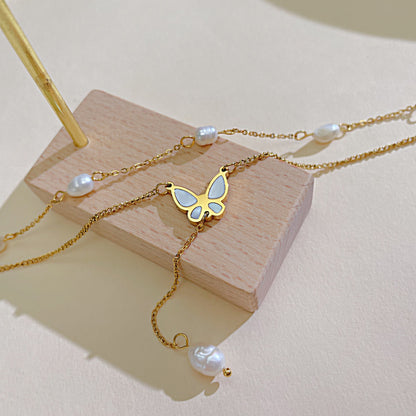 Butterfly Double Chain Pendant Necklace