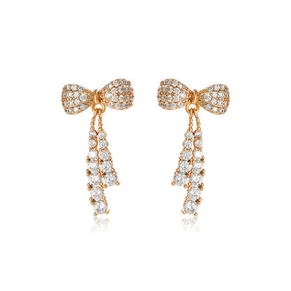 Micro Paved Zircon Tassel Bow Earrings for Women