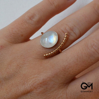 Moonstone Oval Stone Adjustable Ring