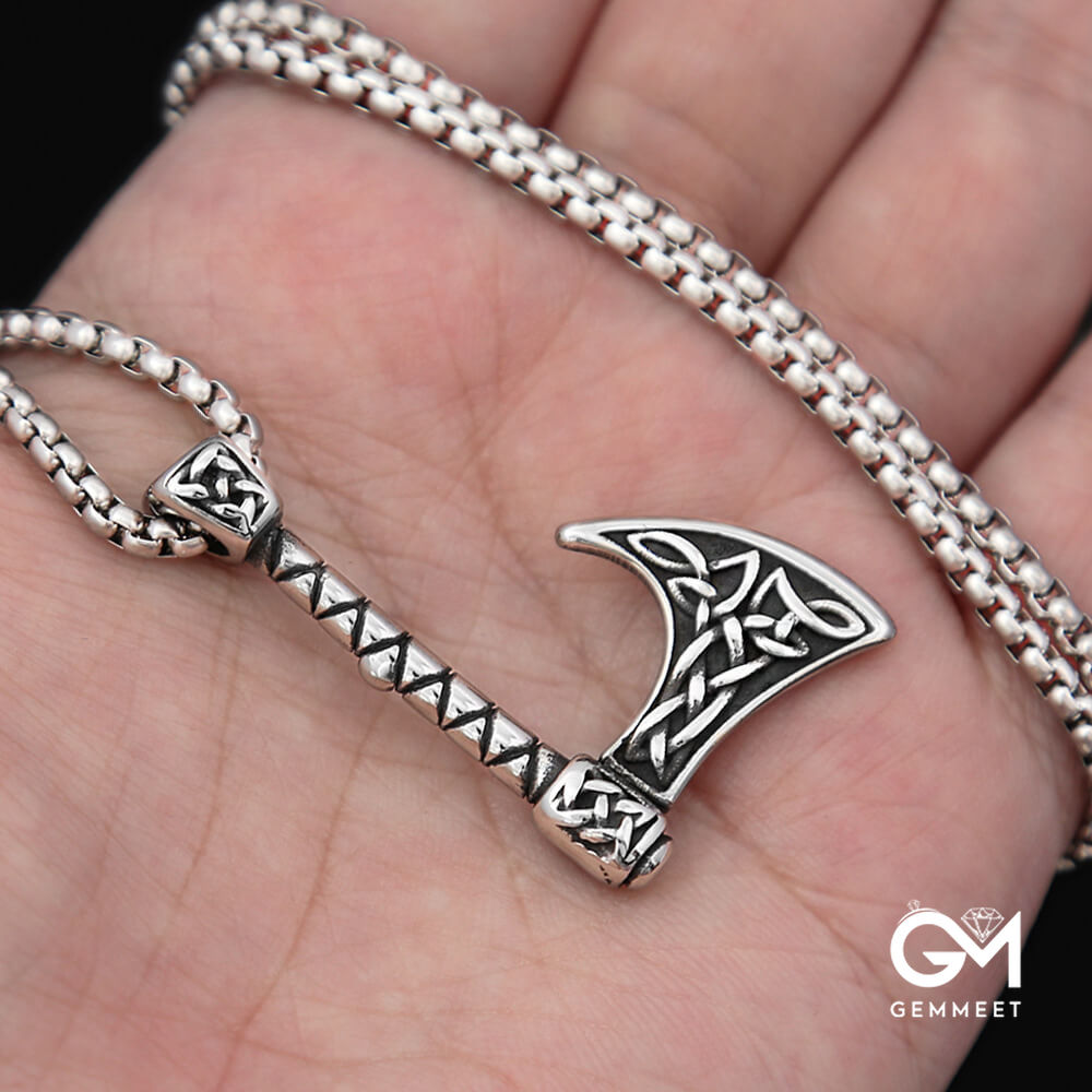 Stainless Steel Axe Pendant Viking Necklace