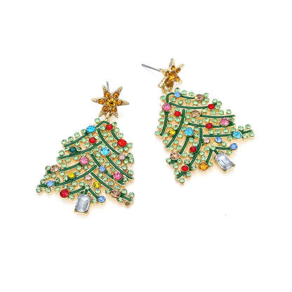 Christmas Color Zircon Earrings Hollow Inlaid Zircon Christmas Tree Earrings Personality Temperament Earrings