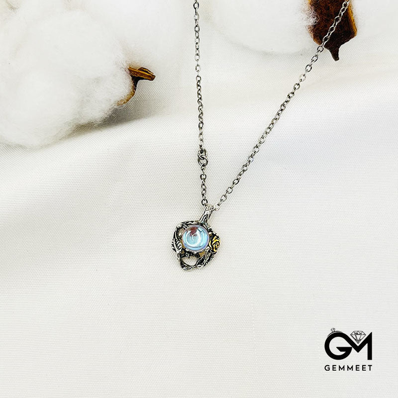 Rose Hollow Moonstone Pendant Necklace