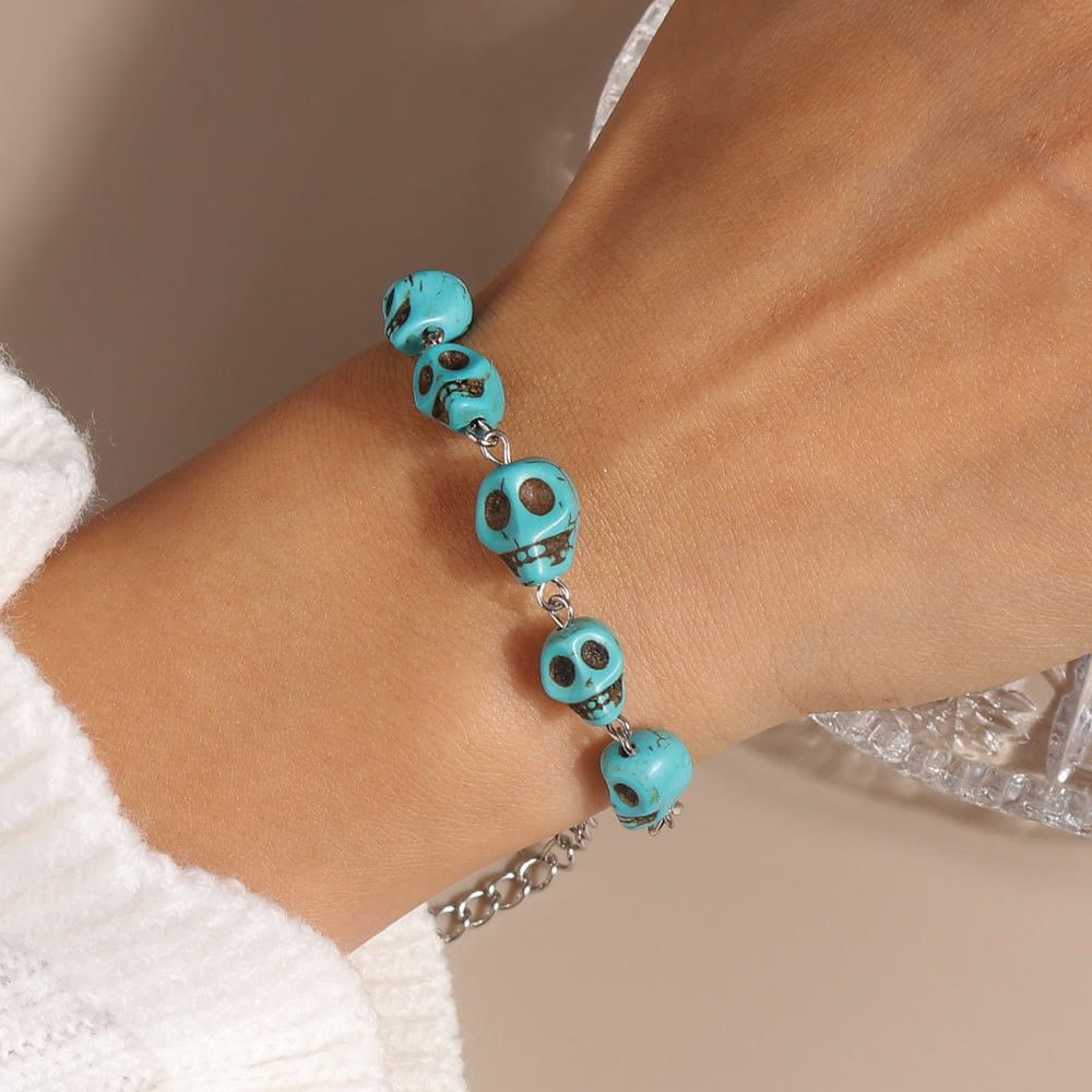 Turquoise Skull Beaded Halloween Bracelet